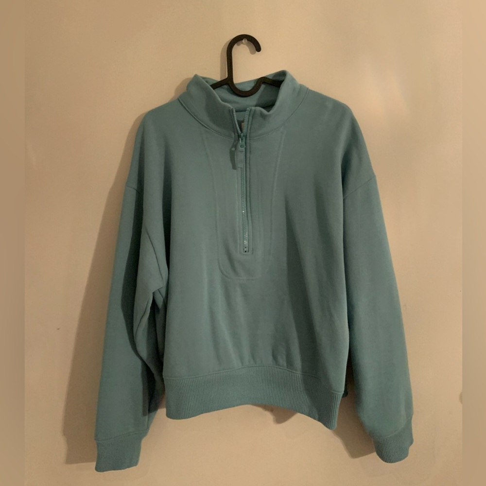 Teal cropped quarter zip sweatshirt